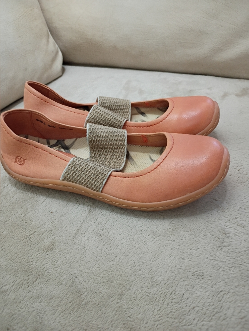 Peach Leather Mary Jane Flats with Elastic Strap - Picture 2 of 10
